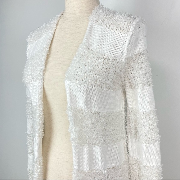 525 AMERICA Fuzzy White Striped Duster Sweater - Picture 11 of 11